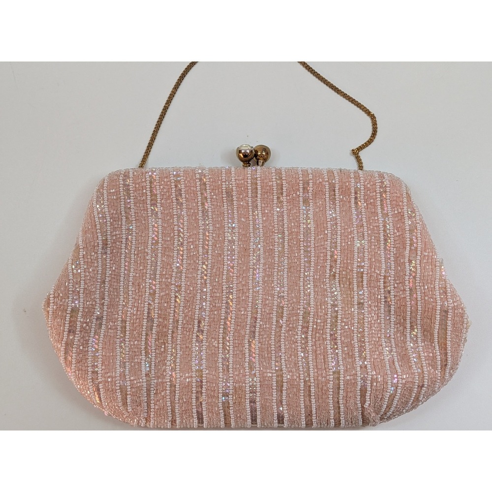 Bags by Josef Vintage Pink Beaded Sequin Evening Bag Clutch Made in France MCM - Picture 4 of 14